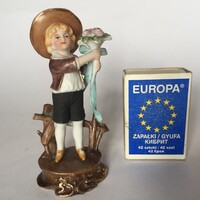 Régi, antik kisméretű, mini biszkvit porcelán baba, porcelán kisfiú figura