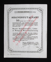 Baróti Szeszfinomító-, Likőr- és Rumgyár részvényutalvány 50x200 (10000) korona 1924