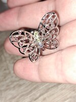 Valódi modern  turmalin peridot tanzanit lepkés ezüst gyűrű 7es meret ¹