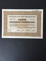 Német Birodalom Oberlausitzer Cukorgyár Részvénytársaság Részvény 1000 RM 1940.