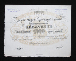 Egyesült Magyar Czipőnagykereskedők Részvénytársaság részvény 1000 korona 1920