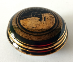 VINTAGE 24 K ARANYOZOTT,KÉZZEL FESTETT KOBALT KÉK GÖRÖG PORCELÁN ÉKSZERES DOBOZ