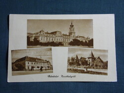 Képeslap,Keszthely,mozaik,Festetics kastély,gimnázum,Hullám szálló látkép,részlet,1950-