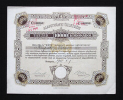 KÉVE Ruházati Áruház Szövetkezet alapítványi üzletrész 10000 korona 1924