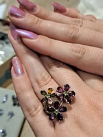 Valódi modern többszínű turmalin ezüst gyűrű 8as meret ¹