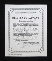 Baróti Szeszfinomító-, Likőr- és Rumgyár részvényutalvány 200 korona 1924