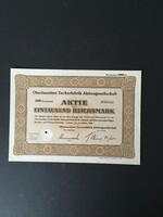 Német Birodalom Oberlausitzer Cukorgyár Részvénytársaság Részvény 1000 RM 1940.