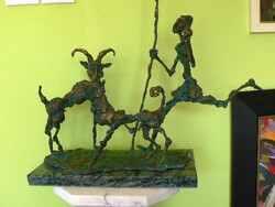 TÓTH ERNŐ "VADÁSZJELENET" BRONZ SZOBOR, KISPLASZTIKA, (47X49 cm, 8kg).