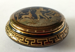 VINTAGE 24 K ARANYOZOTT,KÉZZEL FESTETT FEKETE GÖRÖG PORCELÁN ÉKSZERES DOBOZ