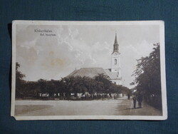 Képeslap,Kiskunhalas,Ref. templom,utca látkép,részlet,Hangya dohányáruda kiadás,1930-