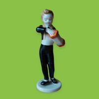 Hollóházi porcelán harmonikás fiú figura