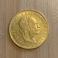 Ferenc József arany 4 Forint, 3,22 gr, 1891 KB, Fiume címer! - Eléggé ritka, csak 32000 db!