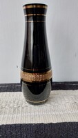 Antik, vintagenémet Veb-Kunst Glas Wasungen kézzel festett , fújt dekoratív fekete-arany üveg váza