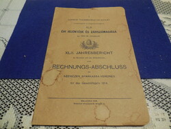 Szeniczi   Takarék Pénztár egylet évi jelentése 1914