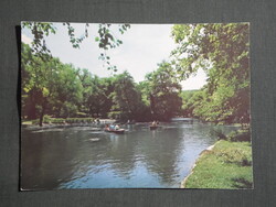 Képeslap,Miskolctapolca fürdő,barlangfürdő,sétány,park,csónakázó tó látkép,részlet, 1977-