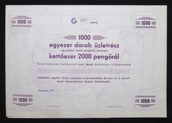 Centrál Beszerző Szövetkezet üzletrész 2000 pengő ~1940