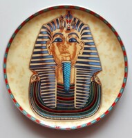 Fathi Mahmoud egyiptomi porcelán kistányér, Tutanhamon arany maszkja