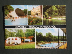 Képeslap,mozaik,Miskolctapolca fürdő,barlangfürdő,sétány,park,kemping látkép,részlet, 1980-