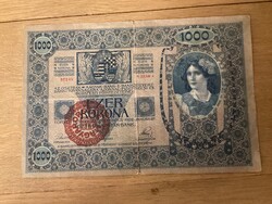 1000 korona 1902 magyar felülbélyegzés .