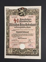 Német Birodalom Ludwigshafen, Rajna-vidék-Pfalz Jelzálogbank Záloglevél 1000 RM 1941.