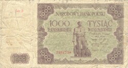 1000 zloty zlotych 1947 Lengyelország Ritka