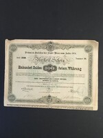 Ausztria Bécs Város Prémiumkötvény 100 Gulden 1874.