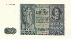 50 zloty zlotych 1941 Lengyelország 3. UNC