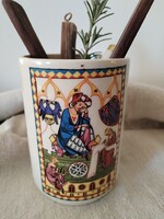 Kerámia, tároló edényke - középkori jelmezben / Dehme