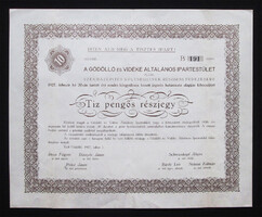 Gödöllő és Vidéke Általános Ipartestület (székházépítési) részjegy 10 pengő 1927