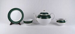 1U384 Zsolnay zöld-fehér, aranyozott Olíva porcelán teás készlet 4 darab