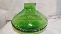 Súly: 4105 g !!!! Zöld buborékos nagy méretű vastag falú kézműves üveg váza