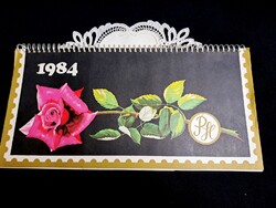 Nagyon különleges és ritka asztali naptár 12 db kivehető rózsák képeslappal, bélyeggel 1984