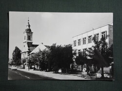 Képeslap,Nyergesújfalu,Kossuth Lajos utca,templom látkép,részlet,1977-