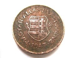 Réz 2 fillér 1947 Magyar Állami Váltópénz