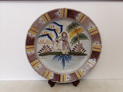 Antik delfti tányér XVIII. század Delft színes tál apró korabeli csempülésekkel 991 1704