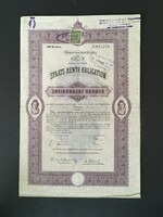 Osztrák Állami Nyugdíjkötvény 200 Korona 1897.