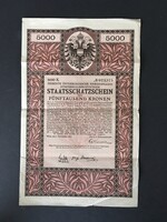 Osztrák Államkincstárjegy 5000 Korona 1917.