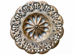 Régi áttört-kalapált vörösréz dísztál - szecessziós (art nouveau) stílus, kézi ötvösmunka