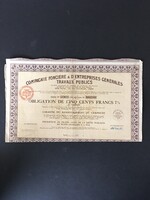 Franciaország Compagnie Fonciere et D'Entreprises Générales Travaux Publics Kötvény 1931.