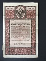 Osztrák Államkincstárjegy 5000 Korona 1917.