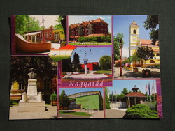 Képeslap,Nagyatád,mozaik,strand,sportcsarnok,hotel,templom,Kossuth szobor látkép,részlet, 2010-