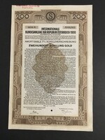 Ausztria Szövetségi Kötvény 1930 Bécsi Kormány Aranyhitel 1000 Arany Schilling Kötvény 1930.