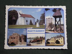 Képeslap,Nagyvázsony,mozaik,Kinizsi Vár,szobor,múzeum,barbakán,harangláb,templom,részlet, 1990-