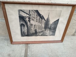 Városi utcakép , rézkarc