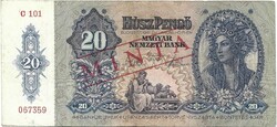 20 pengő 1941 Minta felülbélyegzés bélyegzett bélyegezve