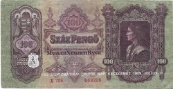 100 pengő 1930 "Numizmatikai Hírös Napok Kcskemét 1989"  felülbélyegzés, bélyegzett bélyegezve