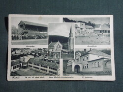Képeslap,Komló,Stadion,Sportpálya,Áll. iskola,Borbála templom,Nemesi József festő kiadás,1935- ,zöld