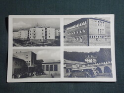 Képeslap,Komló,mozaik,Kökönyösi lakótelep,Áll. iskola,művelődési ház,Ikarus bus látkép,részlet,1950-