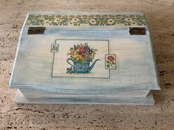 Díszdoboz Fa kincses láda antikolt kék ládikó decoupage fotódoboz ékszeres doboz