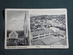 Képeslap,Komló,Szent Borbála bányász templom,Áll. iskola,Nemesi József festő kiadás, 1937-